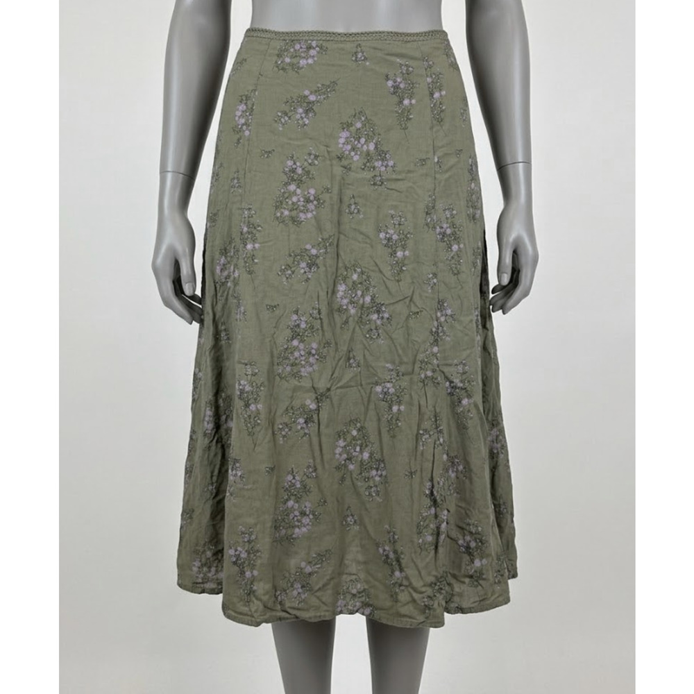 THEREABOUTS Skirt XL 16 Green Purple Floral A Line Midi Lightweight Fairy Grunge